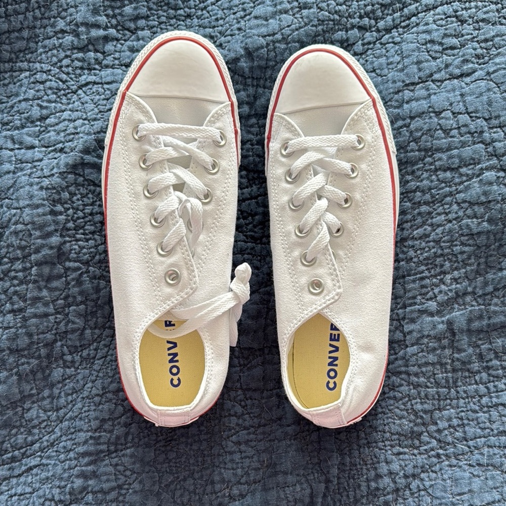 Converse White Canvas Sneakers, women’s 9.5 or men’s 7.5. Brand new never worn